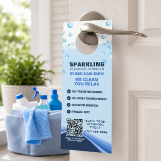 Moderne weiße blaue professionelle Reinigungsdiens Türanhänger