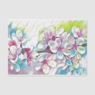 Moderne weiße blaue rosa Kirschblüten-Wasserfarbe Seidenpapier