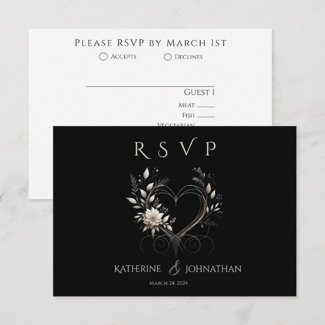 Moderne weiße Blume mit einer Herzhochzeit RSVP Karte (Vorne/Hinten)