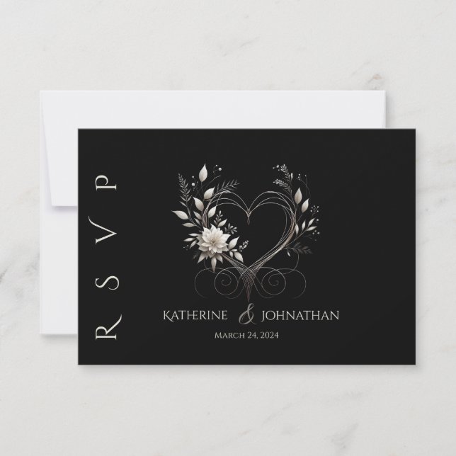Moderne weiße Blume mit einer Herzhochzeit RSVP Karte (Vorderseite)