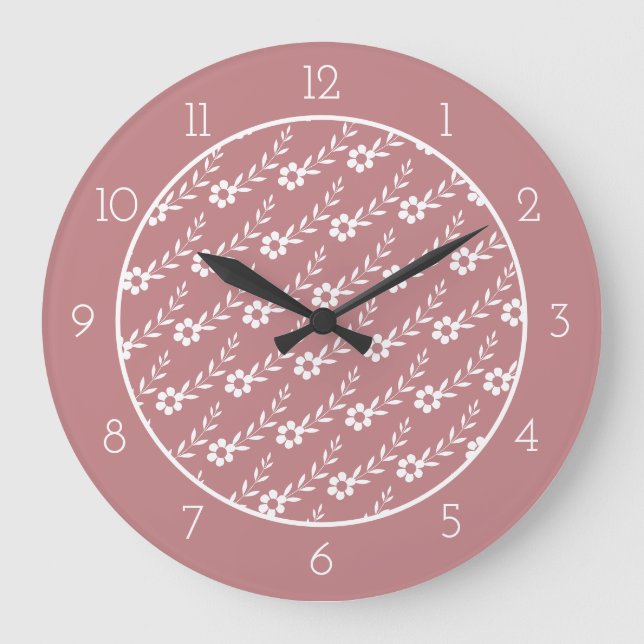 Moderne weiße Blume staubige Rose Große Wanduhr (Vorderseite)