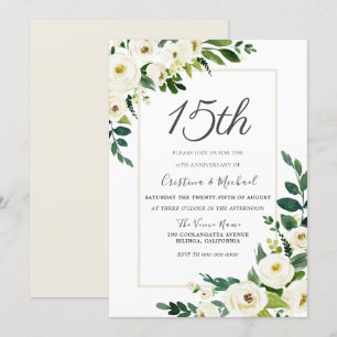 Moderne Weiße Blumen 15. Hochzeitstag Einladung