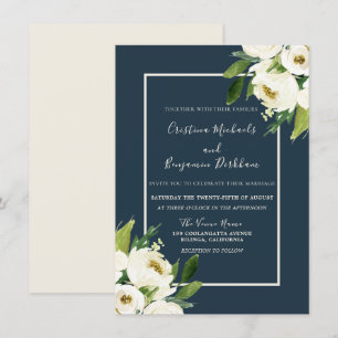 Moderne weiße Blumen Elegante Grüne Hochzeit Einladung