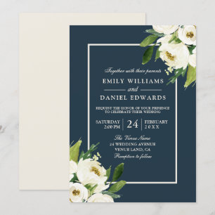 Moderne weiße Blumen Elegante Grüne Hochzeit Einladung