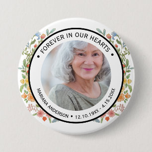 Moderne weiße Blumen - Für immer in unseren Herzen Button