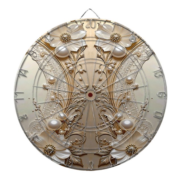 Moderne weiße Blumen Perlen Dartboard Dartscheibe (vorne)