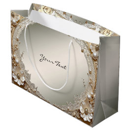 Moderne weiße Blumen Perlen Geschenktasche Große Geschenktüte