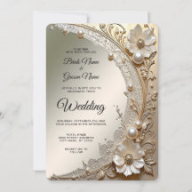 Moderne weiße Blumen Perlen Hochzeitseinladung