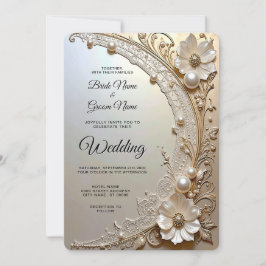Moderne weiße Blumen Perlen Hochzeitseinladung Einladung