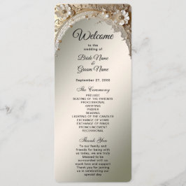 Moderne weiße Blumen Perlen Hochzeitsprogramm Programm