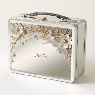 Moderne weiße Blumen Perlen Lunchbox