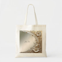 Moderne weiße Blumen Perlen Tote Bag