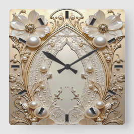 Moderne weiße Blumen Perlen Wanduhr