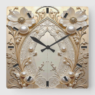 Moderne weiße Blumen Perlen Wanduhr