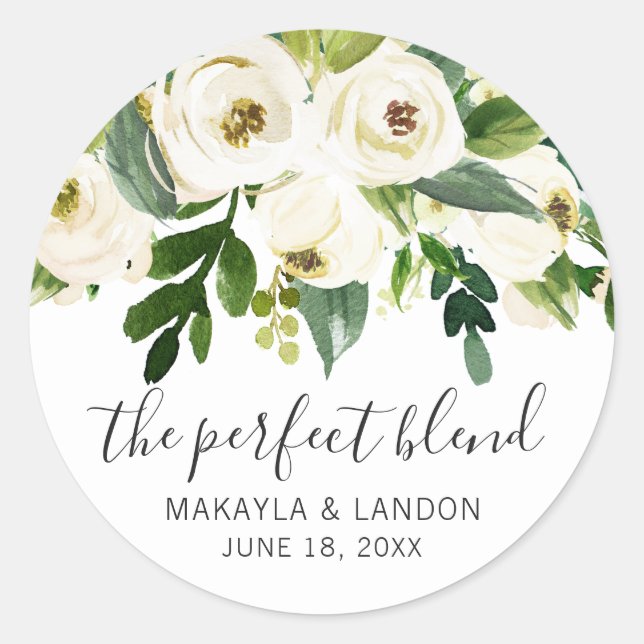 Moderne weiße Blumengrün Elegante Hochzeit Runder Aufkleber (Vorderseite)
