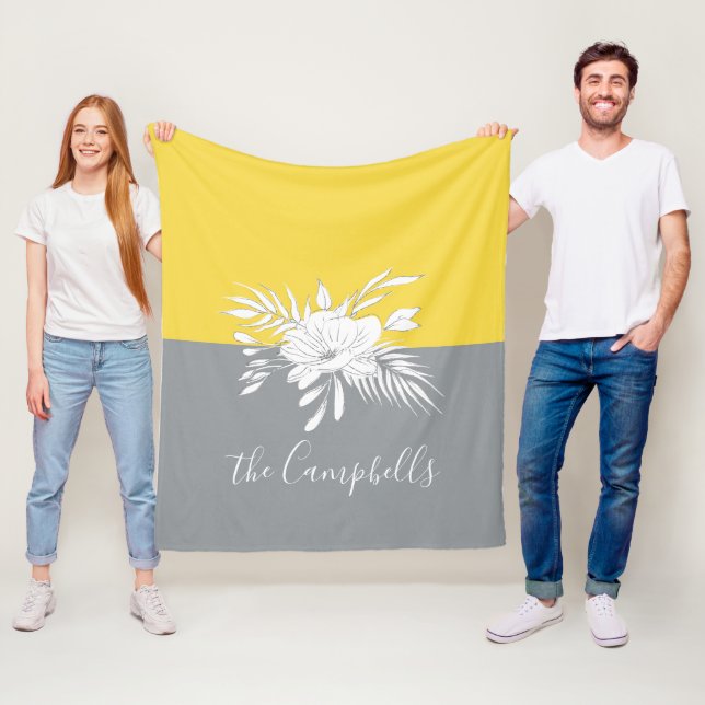 Moderne weiße Blüte Personalisiert in Colorblock Fleecedecke (Beispiel)