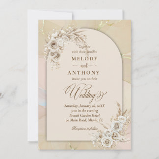 Moderne weiße Boho-Floralbogen-Hochzeitseinladung Einladung