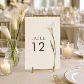 Moderne weiße Calla-Lilien-Hochzeitstisch-Nummer Tischnummer