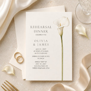 Moderne weiße Calla-Lily-Hochzeitsprobedinner-Einl Einladung