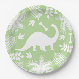 Moderne weiße Dinosaurier Bronto Silhouette u. Pappteller