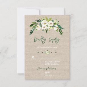 Moderne weiße Floral Jute Handschrift RSVP Karte