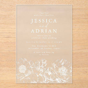 Moderne weiße Floral Line Art Hochzeit Acryleinladungen