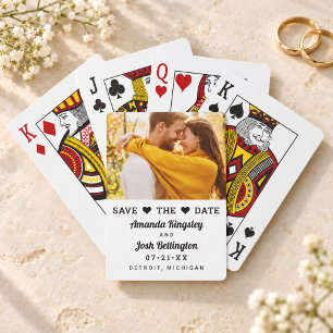 Moderne weiße Foto-Herz-Save-the-Date-Karte Spielkarten