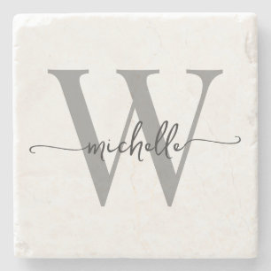 Moderne weiße graue benutzerdefinierte Monogramm-N Steinuntersetzer