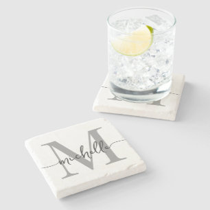 Moderne weiße graue Monogramm-Name elegante Schrif Steinuntersetzer