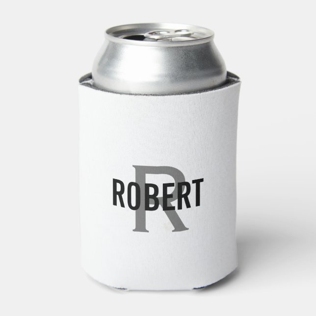 Moderne, weiße, graue Monogrammnamen können cooler Dosenkühler (Kanne Vorderseite)