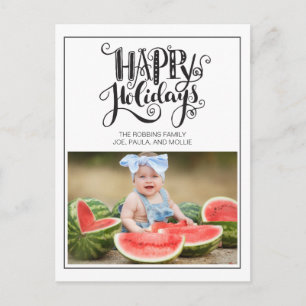 Moderne weiße Happy Holidays Familienfoto Weihnach Postkarte