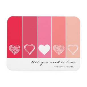 Moderne weiße Herzen Rot und Rosa Streifen Valenti Magnet