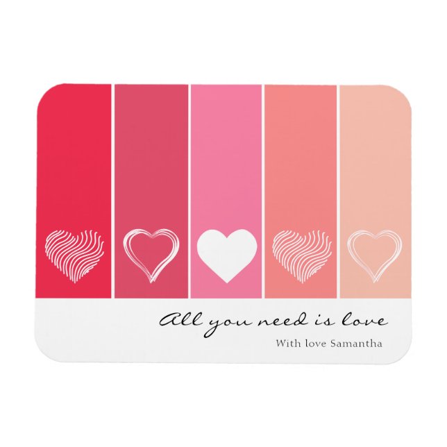 Moderne weiße Herzen Rot und Rosa Streifen Valenti Magnet (Horizontal)