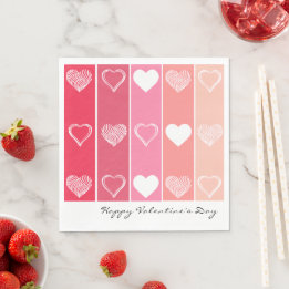 Moderne weiße Herzen Rot und Rosa Streifen Valenti Serviette