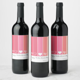 Moderne weiße Herzen Rot und Rosa Streifen Valenti Weinetikett