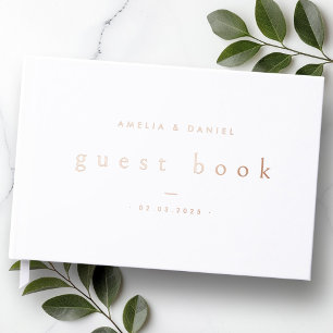 Moderne weiße Hochzeitnamen und datiert echte Foli Gästebuch