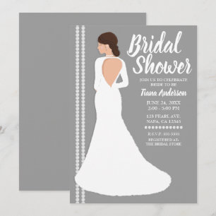 Moderne weiße Hochzeitskleid-Bling-Brautdusche Einladung