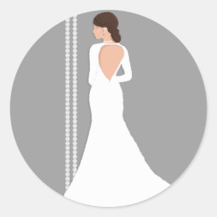 Moderne weiße Hochzeitskleid-Bling-Brautdusche Runder Aufkleber