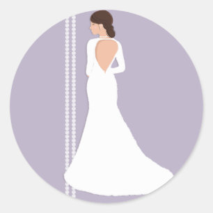 Moderne weiße Hochzeitskleid & Glamour Brautparty Runder Aufkleber