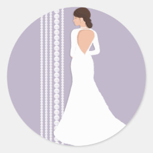 Moderne weiße Hochzeitskleid & Perlen-Brautdusche Runder Aufkleber