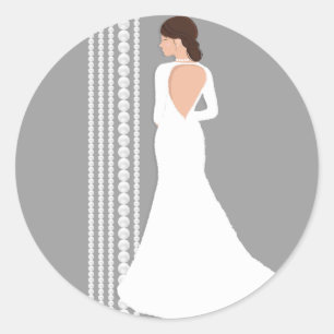 Moderne weiße Hochzeitskleid & Perlen Brautparty Runder Aufkleber
