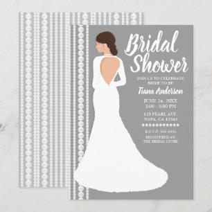 Moderne weiße Hochzeitskleid & Perlen-Junggesellin Einladung