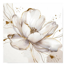 Moderne weiße Magnolie Gold Linien Kunst Blumenhoc