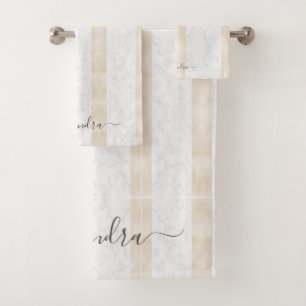 Moderne weiße Marmor-Anpassung elegante Creme Badhandtuch Set