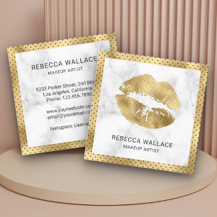 Moderne Weiße Marmor Gold Lippen Make-up Artist Quadratische Visitenkarte