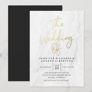 Moderne weiße Marmor-Gold-Schrift   Hochzeit Einladung