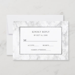 Moderne weiße Marmor-Hochzeit-RSVP-Beilagekarte RSVP Karte