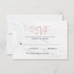 Moderne weiße Marmor-Roségold-Schrift Hochzeits-RS RSVP Karte