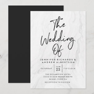 Moderne weiße Marmor-Schrift Hochzeitseinladung Einladung