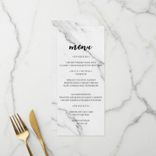 Moderne weiße Marmortextur Hochzeitsmenükarte Menükarte
